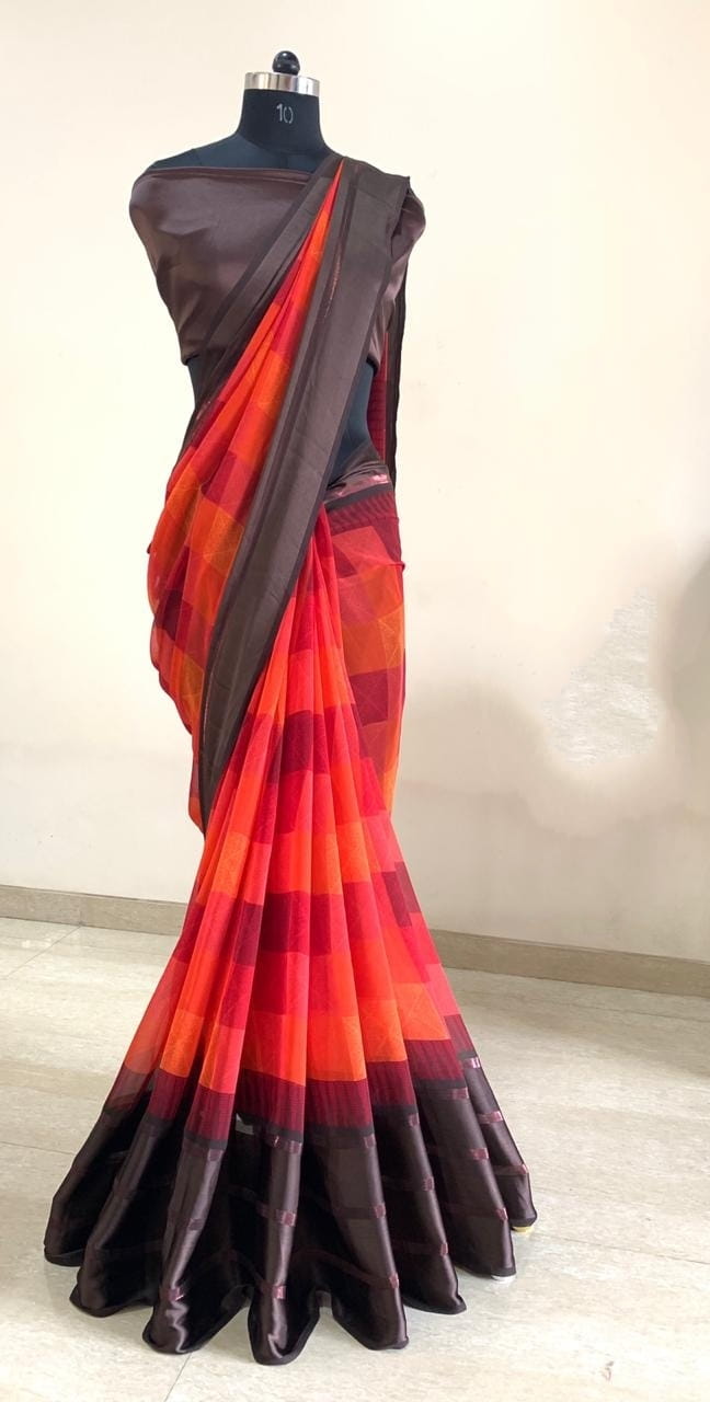 Multi Color Designer All Over Digital Printed Soft Satin Patta Designer Saree Blouse
