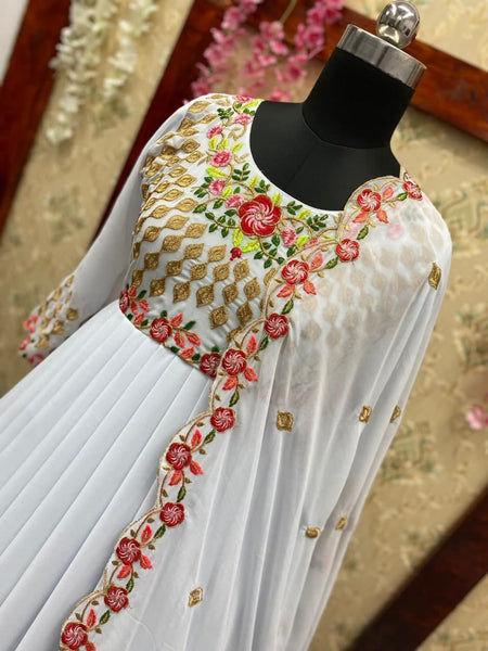Pleasant White Color Georgette Party Wear Embroidered Work Design Salwar Suit