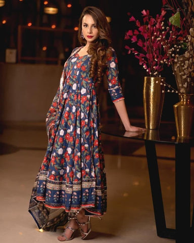 Graceful Blue Color Printed Ready Made Georgette Salwar Suit