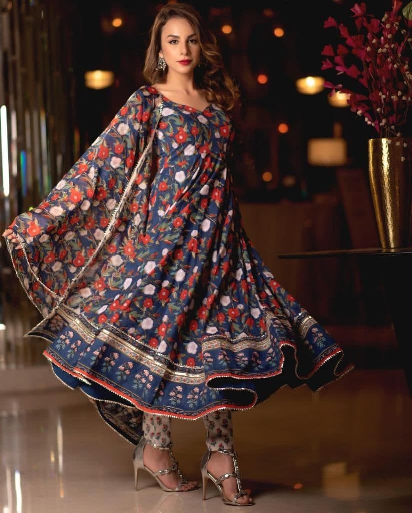 Graceful Blue Color Printed Ready Made Georgette Salwar Suit