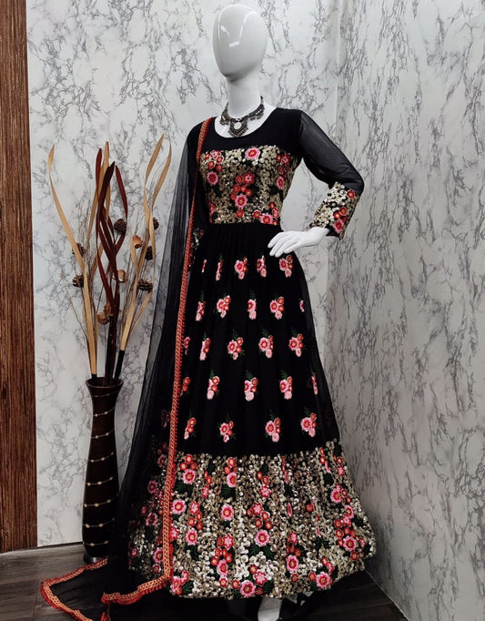 Starling Black Color Georgette Thread Sequence Work Wedding Wear Salwar Suit