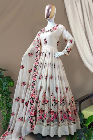 Artistic White Color Wedding Wear Georgette Diamond Work Salwar Suit