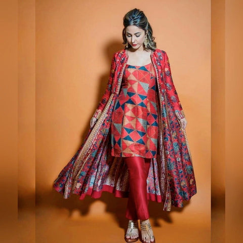 Multi Color Designer Full Stitched Italian Silk Heavy Digital Printed Indo Western