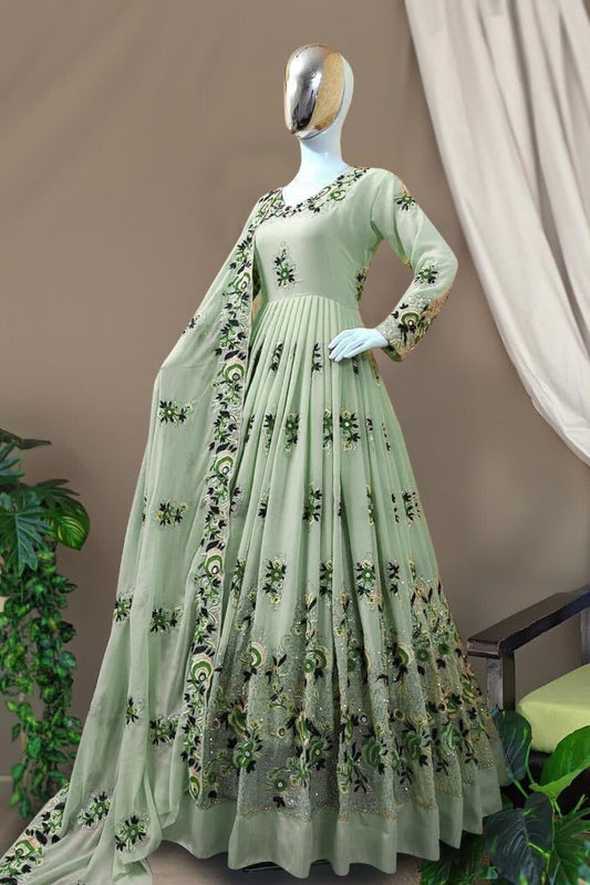 Bewildering Sea Green Color Georgette Embroidered Work Salwar Suit Design