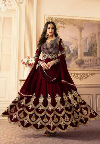 Adorable Maroon Color Wedding Wear Georgette Embroidered Work Gown Dupatta