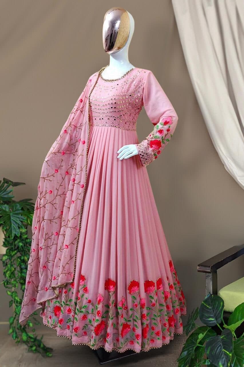 Impressive Pink Color Georgette Embroidered Work Salwar Suit
