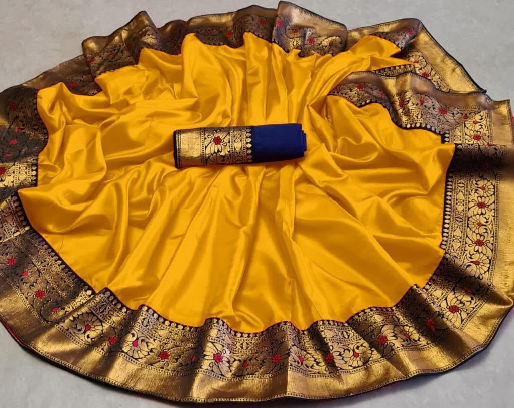 Engrossing Yellow Color Paper Silk Designer Jacquard Work Saree Blouse