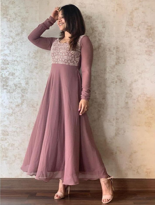 Fantastic Purple Color Georgette Sequence Thread Work Dupatta Gown