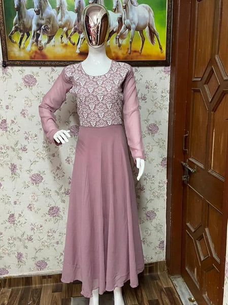 Fantastic Purple Color Georgette Sequence Thread Work Dupatta Gown
