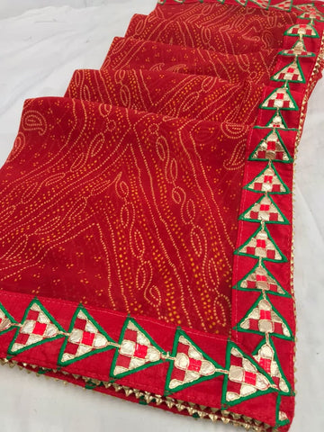 Amazing Red Color Wedding Wear Georgette Bandhani Printed Work Saree Blouse