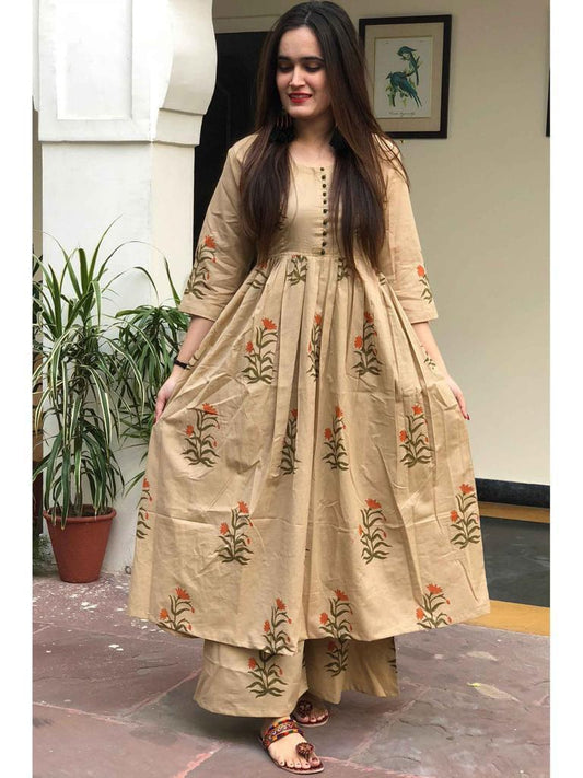 Cream Color Daily Wear Camric Cotton Fancy Printed