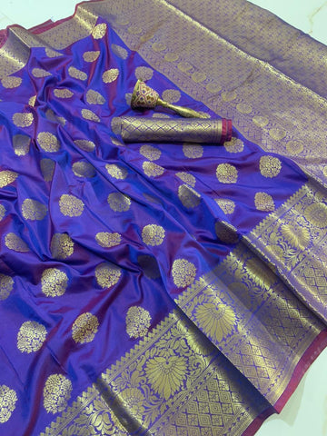 Violet Color Party Wear Banarasi Soft Silk Zari Weaving Designer Saree Blouse