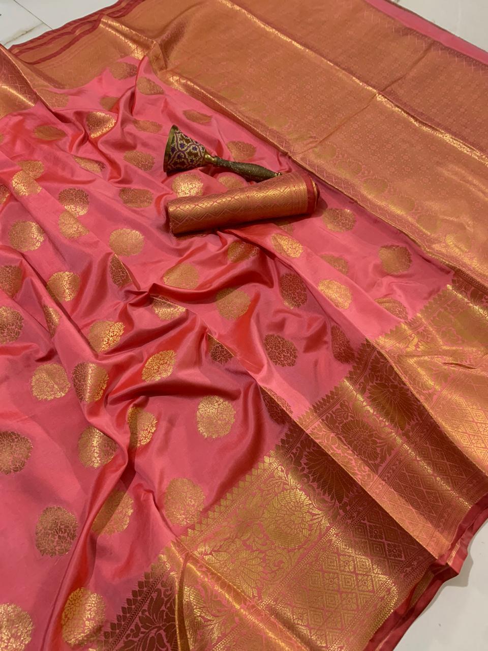 Light Pink Color Weaving Zari Design Soft Banarasi Silk Festival Wear Designer Saree Blouse