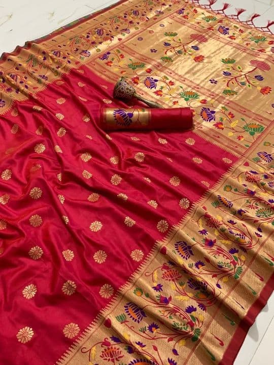 Striking Dark Rani Pink Color Silk Pethani Zari Weaving Saree Blouse For Ladies