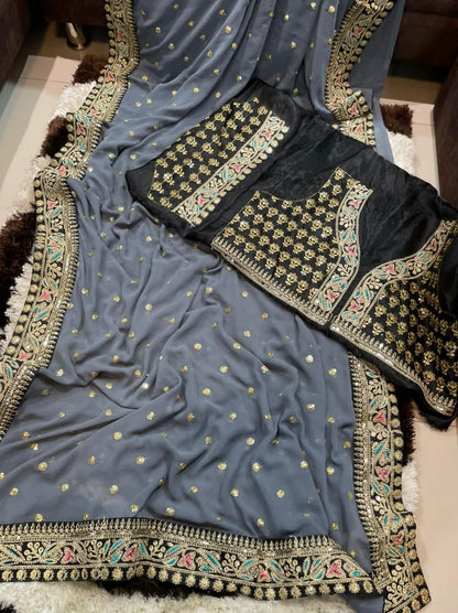 Graceful Grey Color Occasion Wear Georgette Multi Sequence Work Saree Blouse