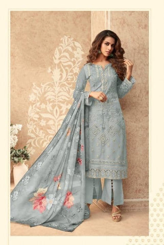 Amazaballe Grey Color Festive Wear Net Embroidered Moti Work Salwar Kameez