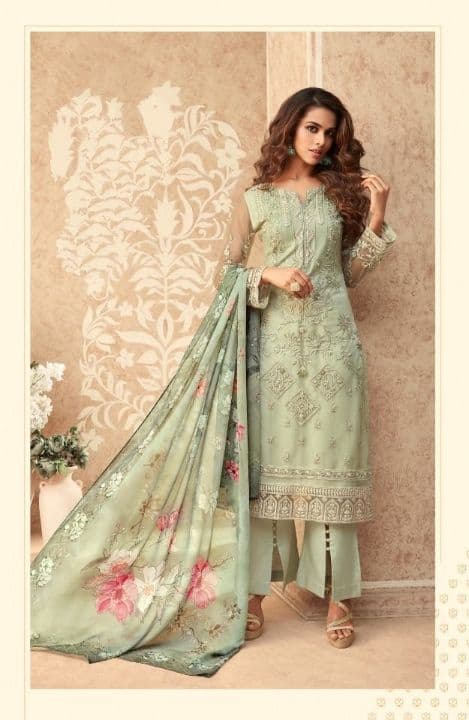Novelty Green Color Net Embroidered Work Salwar Suit For Women