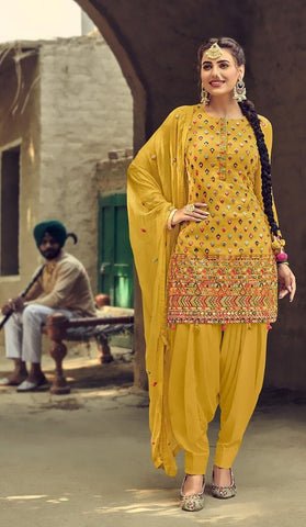 Admiring Yellow Color Occasion Wear Georgette Embroidered Work Salwar Suit