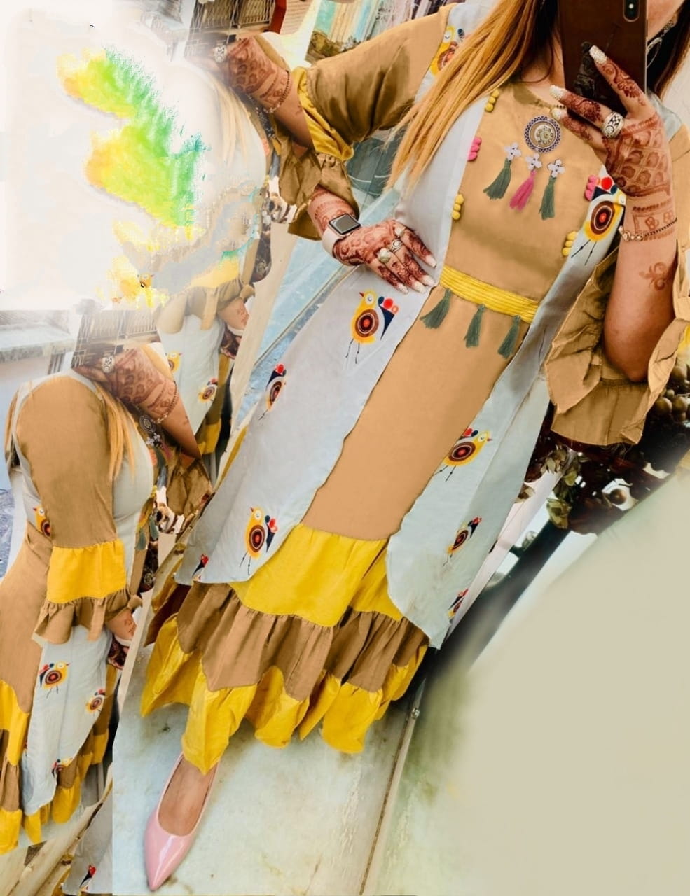 Mustard Color Ready Made Inner Rayon Digital Printed Designer Koti Kurti
