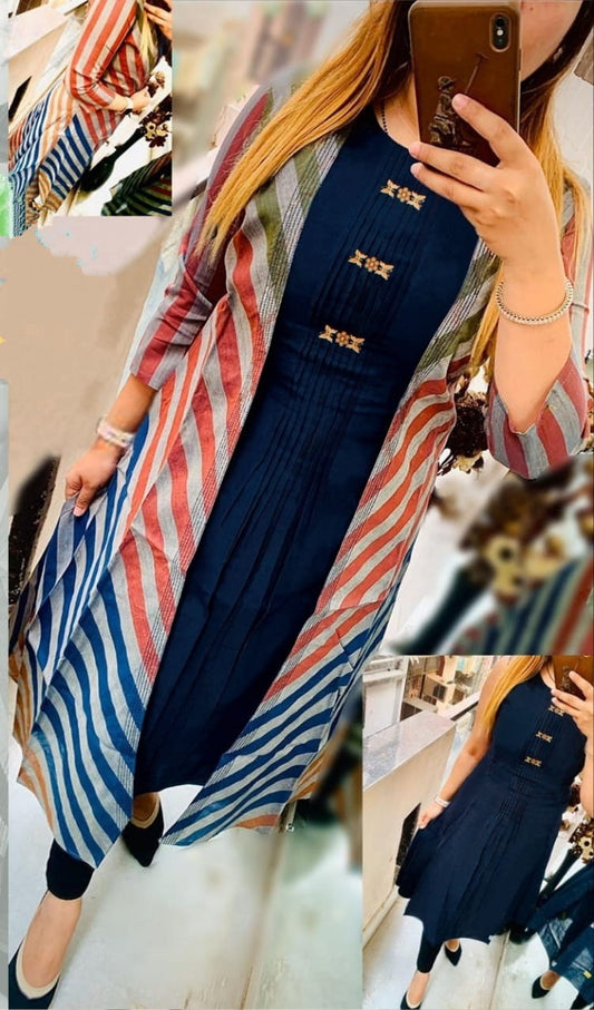 Navy Blue Color Full Stitched Digital Printed Inner Rayon Kurti