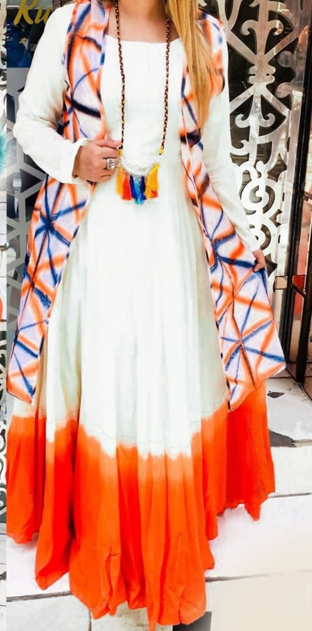 Orange Color Designer Printed Digital Inner Rayon Ready Made Koti Kurti