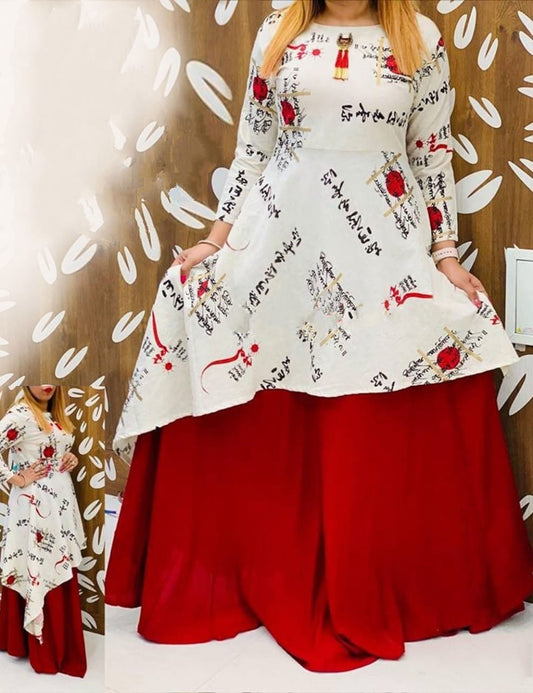 White Color Fancy Digital Printed Rayon Party Wear Ready Made Koti Kurti