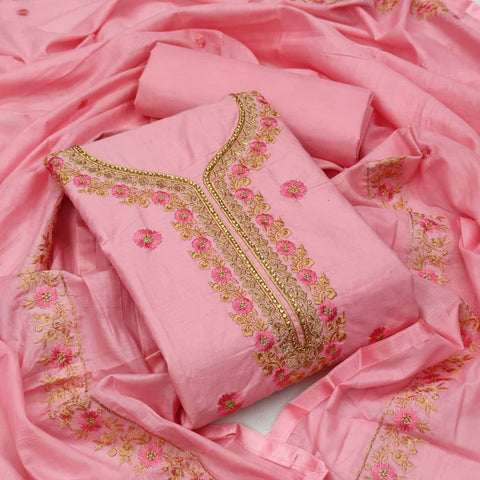 Intricate Pink Color Designer Cotton Embroidered Work Salwar Kameez