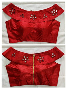 Red Color Wedding Wear Fantam Silk Fancy Reviting Mirror Work Ready Made Blouse
