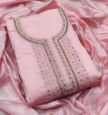 Captivation Pink Color Casual Wear Cotton Embroidered Work Salwar Suit