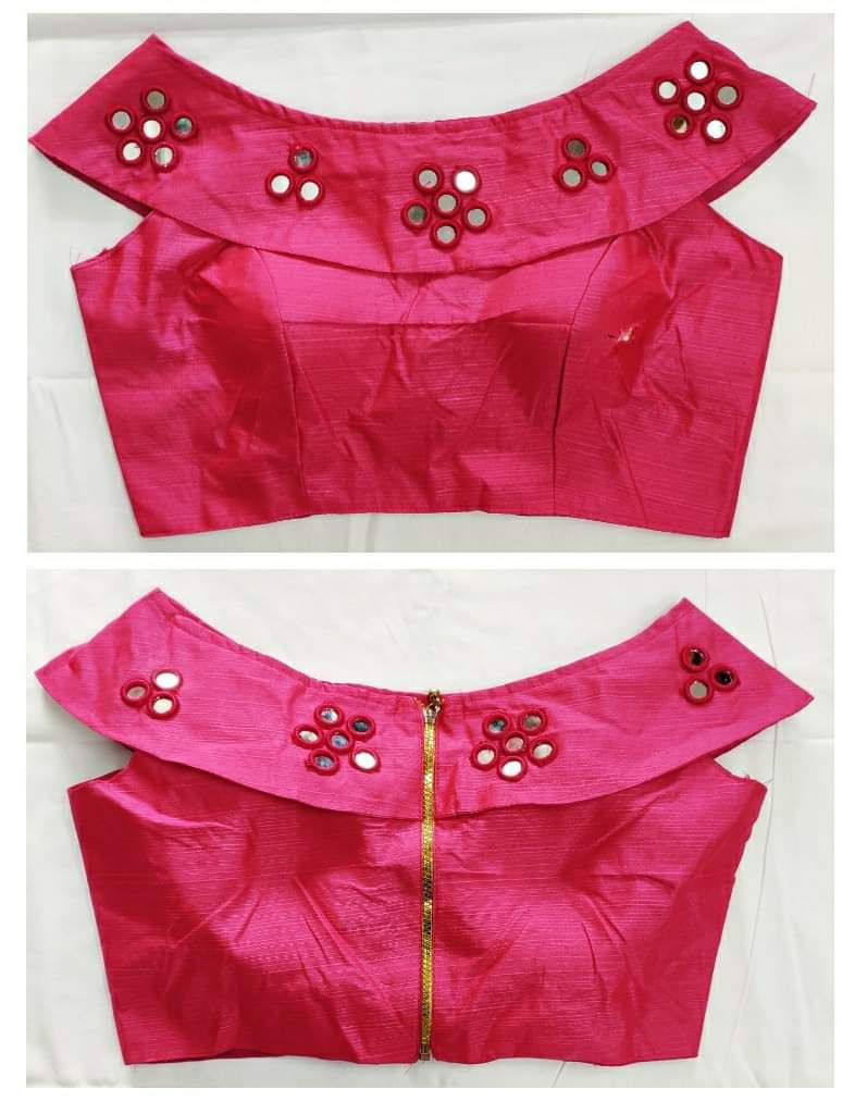 Wedding Wear Pink Color Mirror Reviting Fantam Silk Full Stitched Blouse