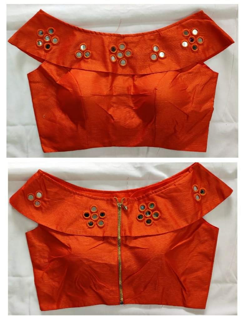 Orange Color Party Wear Silk Fantam Fancy Reviting Mirror Work Ready Made Blouse
