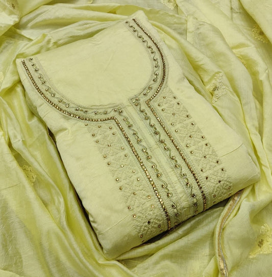 Entrancing Cream Color Stone Work Cotton Regular Wear Salwar Suit