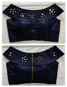 Navy Blue Color Wedding Wear Mirror Reviting Work Fantam Silk Ready Made Blouse
