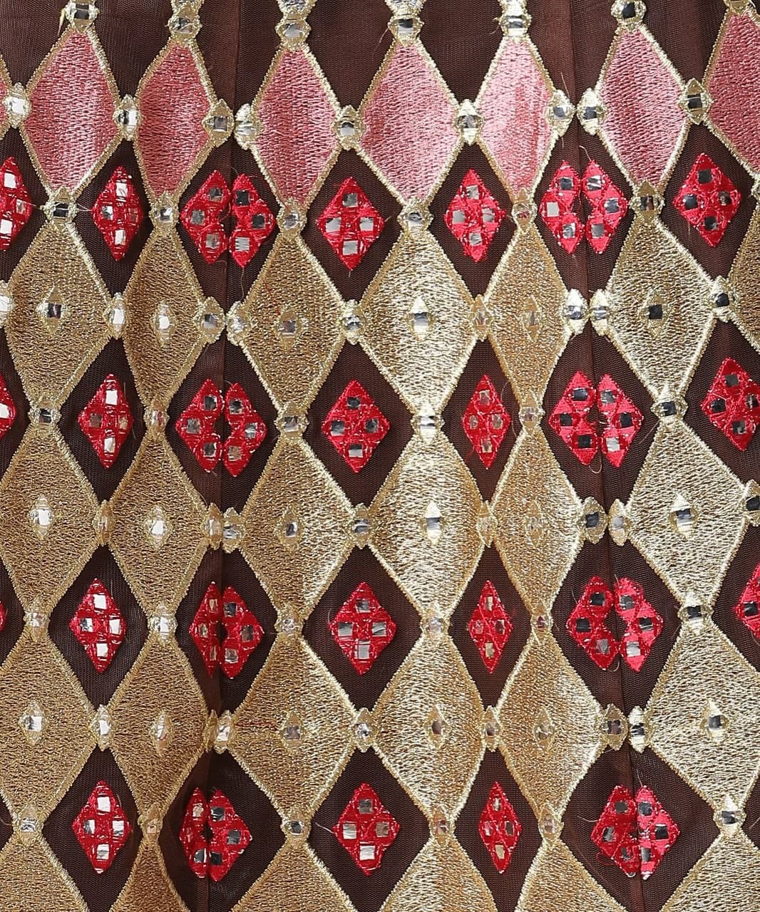 Brown Color Festive Wear Net Zari Embroidered Work Lehnega Choli