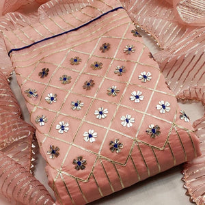 Peach Color Fancy Gotta Patti Work Festive Wear Chanderi Semi Modal Dress Material