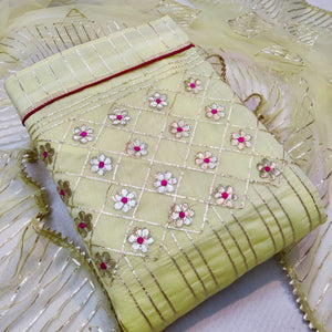 Light Green Color Wedding Wear Gotta Patti Designer Chanderi Modal Semi Salwar Suit