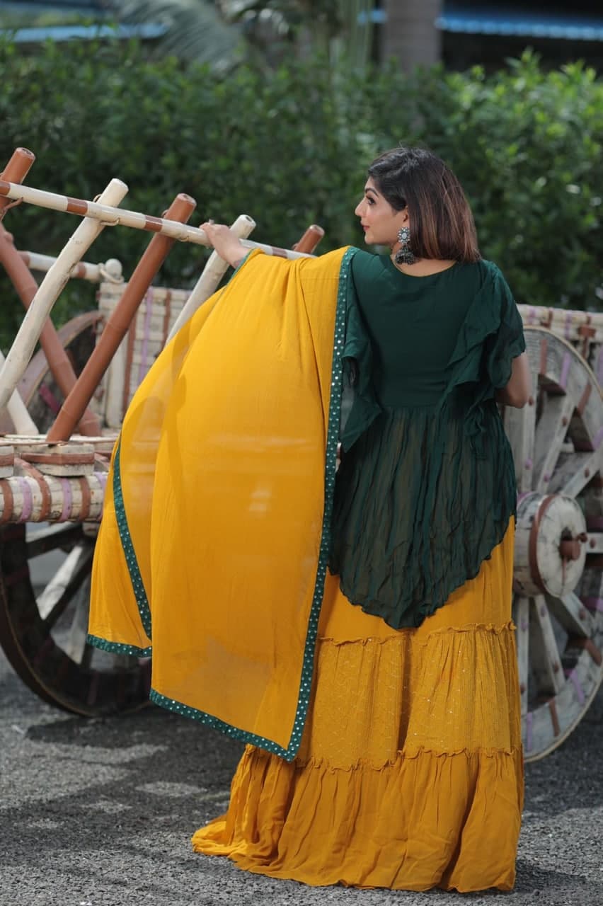 Prominent Green Color Georgette Embroidered Work Indo Western For Festive Wear