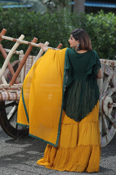 Prominent Green Color Georgette Embroidered Work Indo Western For Festive Wear
