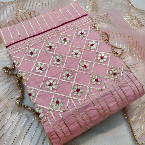 Pink Color Chanderi Gotta Patti Designer Work Semi Modal Dress Material