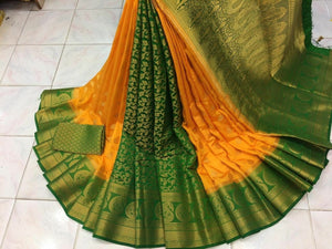 Green Color Festive Wear Patli Pallu Dying Material Nylon Silk Designer Saree Blouse