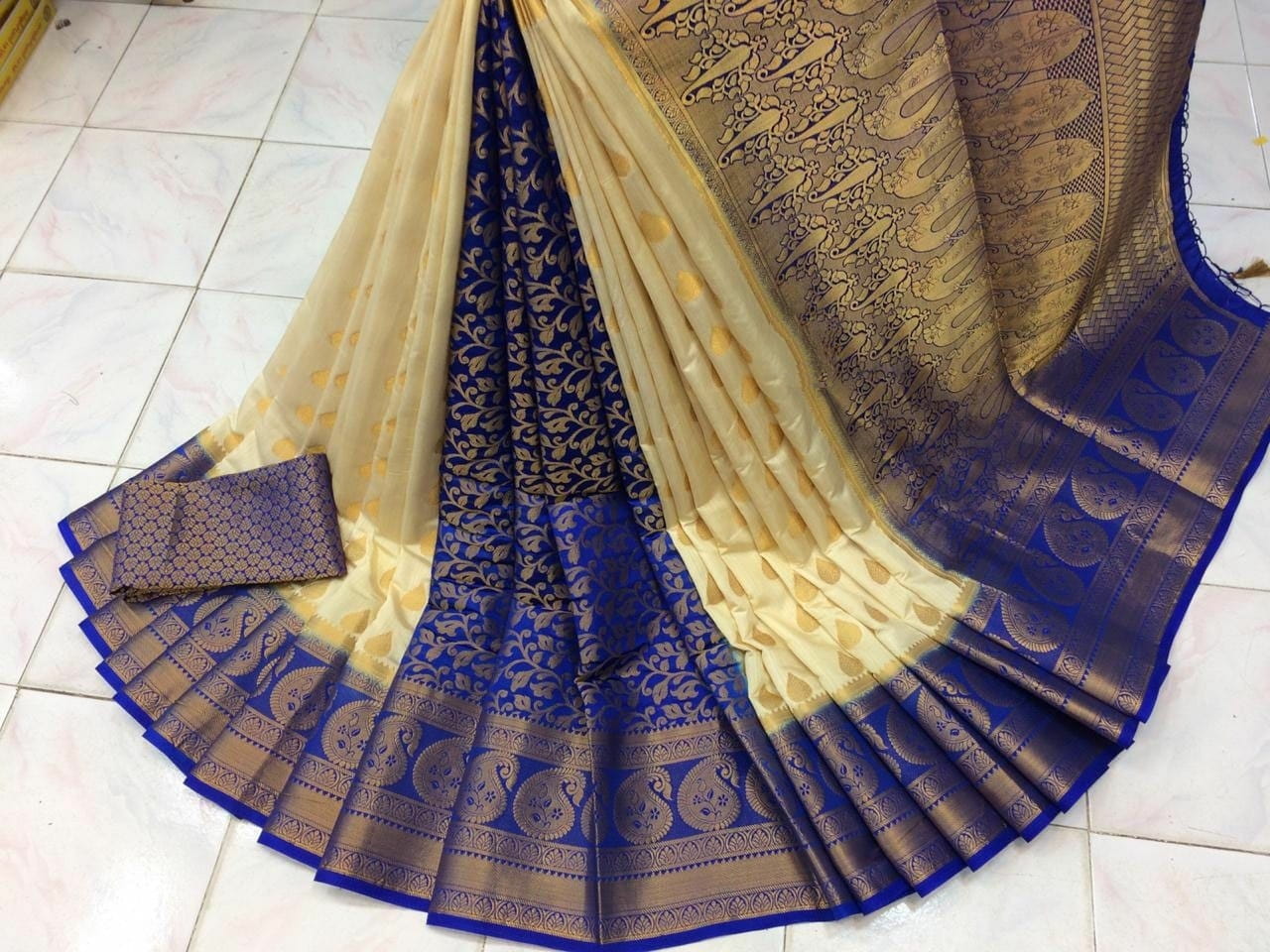 Demanding Blue Color Designer Nylon Silk Patli Pallu Party Wear Designer Saree Blouse