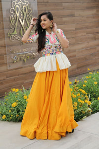 Classic Mustard Color Embroidered Work Cotton Indo Western Lehenga