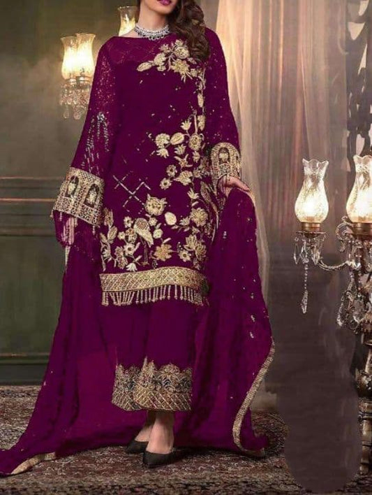 Elegant Wine Color Sequence Fancy Work Net Salwar Suit