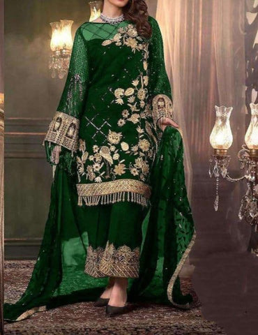 Artistic Green Color Net Sequence Work Salwar Suit For Women