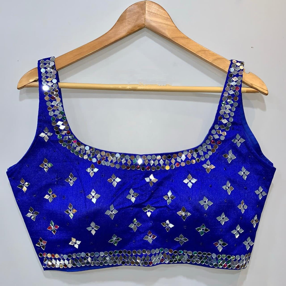 Royal Blue Color Occasion Wear Phantom Silk Mirror Designer Stone Work Ready Made Blouse