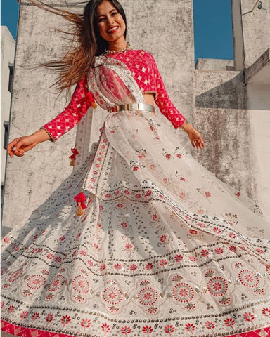 Trendy White Color Sequence Georgette Lehenga Choli For Festive Wear