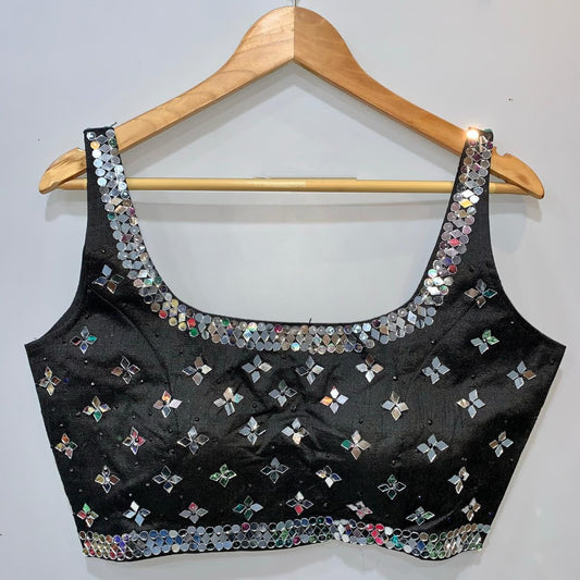 Black Color Stone Mirror Work Fancy Silk Phantom Design Full Stitched Blouse
