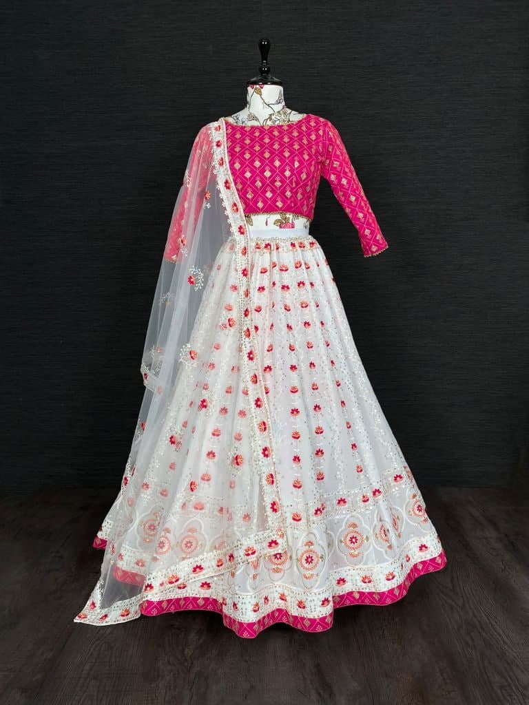 Trendy White Color Sequence Georgette Lehenga Choli For Festive Wear