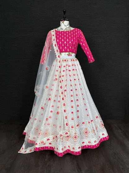 Trendy White Color Sequence Georgette Lehenga Choli For Festive Wear