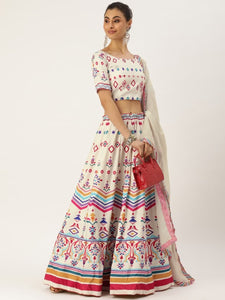 Decent White Color Art Silk Fancy Printed Party Wear Lehenga Choli